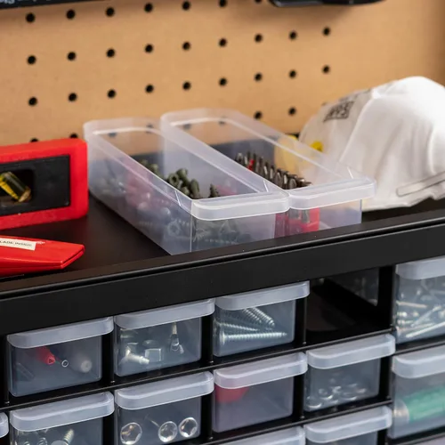 Miniatura 7 de IRIS USA Cajones de almacenamiento de plástico, Caja de herramientas apilable para maestros con 26 cajones, organizador de piezas pequeñas para Negro