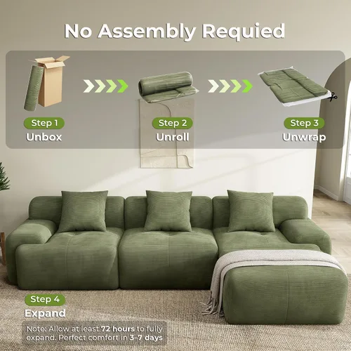 Miniatura 9 de LIKIMIO LumiCord - Sofá modular modular con otomana, sofá sin hueso en forma de L de 118 pulgadas para sala de estar, asiento profundo de gran Verde