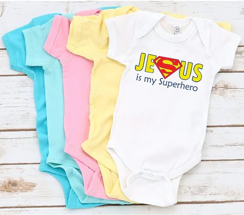Miniatura 6 de TripleBDesigns Jesus is my Superhero Christian Baptism Religioso - Mameluco para bebé recién nacido
