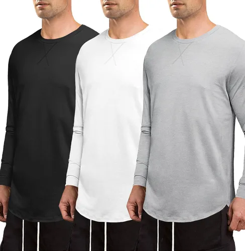 Miniatura 2 de JMIERR Mens 3 Pack Cotton Hipster Hip Hop Longline Crewneck T-Shirt