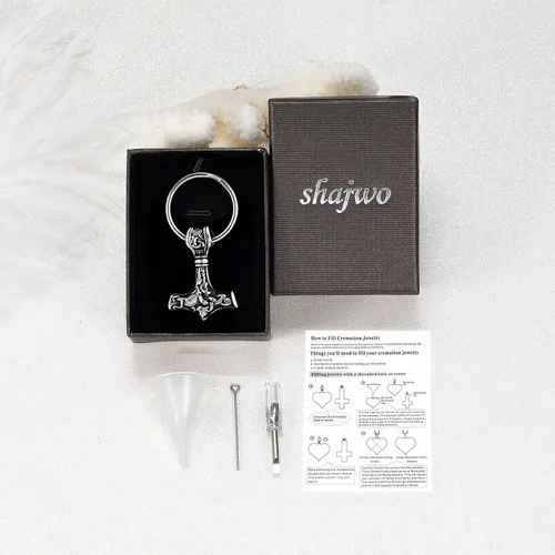 Miniatura 7 de shajwo Mjolnir Thors - Collar de urna de martillo para cenizas para hombres, celta, nórdico, vikingo, joyería de cremación para mujer, recuerdo