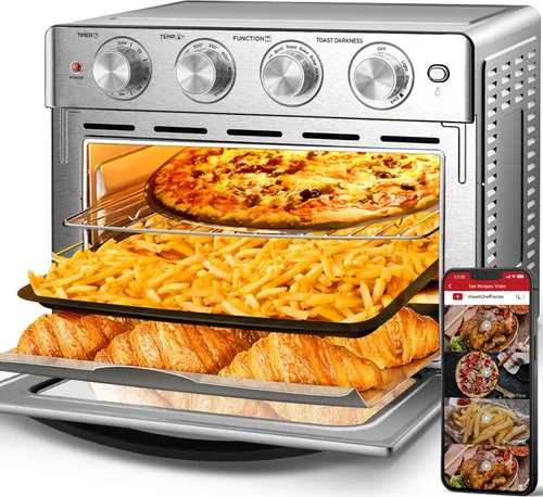 Geek Chef Freidora de aire extra grande de 25 cuartos de galón, horno tostador de convección con tostadas de 6 rebanadas, hornear, asar, pizza,