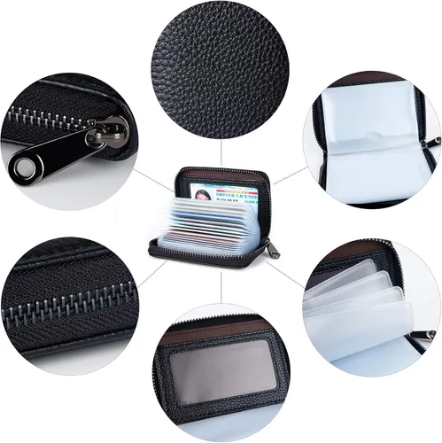 Miniatura 5 de Aiyo Fashion Cartera de cuero genuino para tarjetas de crédito, con bloqueo RFID, funda de identificación segura, organizador con cremallera