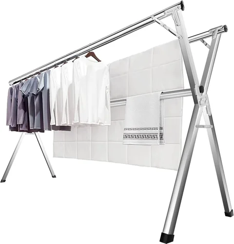 JAUREE Estante de secado de ropa de 63 pulgadas, estante de secado plegable para interiores y exteriores, estante de lavandería de acero inoxidable