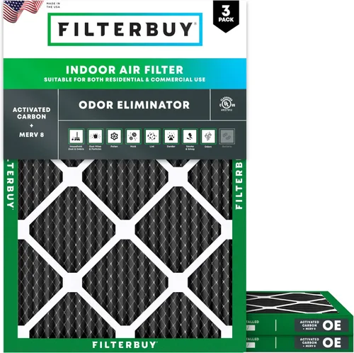 Miniatura 12 de Filterbuy Filtro de aire MERV 10 de 10 x 10 x 1 pulgadas, defensa de olores y alergias con carbón activado (paquete de 3), filtros electrostáticos
