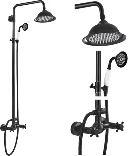 Miniatura 18 de gotonovo - Juego de grifo de ducha de níquel cepillado 8 pulgadas, cabezal de ducha de lluvia para baño, sistema de ducha de pared, doble mango