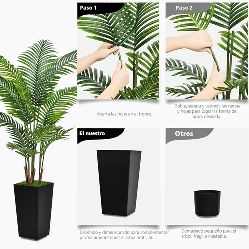 Miniatura 5 de ASTIDY Palmera artificial de 5 pies, árbol falso con maceta alta negra, planta de suelo de areca tropical sintética en maceta, planta de seda Negro