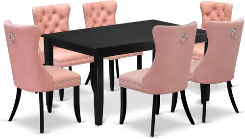 Miniatura 20 de East West Furniture DUDA7-BLK-12 - Juego de mesa y sillas de cocina de 7 piezas, consta de una mesa de comedor rectangular y 6 sillas Parson