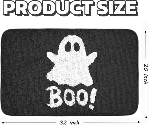 Alfombra de baño negra de Halloween de 20 x 32 pulgadas, tapete de baño de fantasma, tapete antideslizante para baño, alfombra de baño suave y