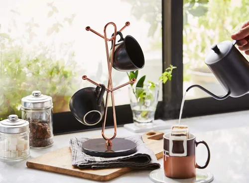 Miniatura 3 de JEmarble Soportes para tazas con soporte chapado en cobre (negro) para encimera, tazas de café y estante de almacenamiento para tazas de té