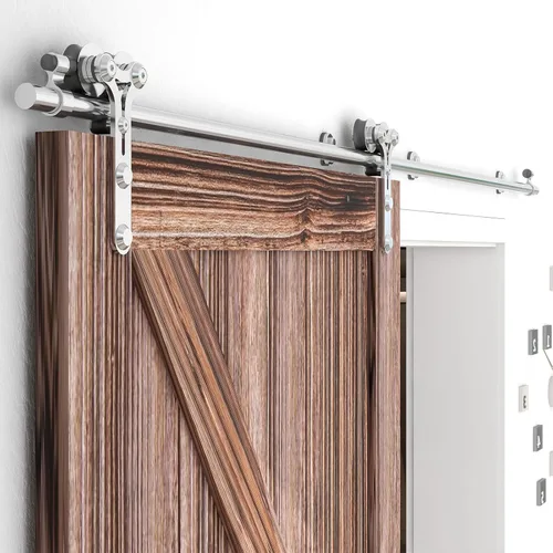 Miniatura 47 de TSMST Kit de herrajes para puerta corrediza de granero de 6.6 pies, riel de puerta de granero resistente de acero inoxidable para montaje superior
