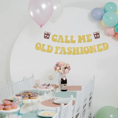 Miniatura 6 de Cartel clásico de Call Me Old Fashioned con purpurina dorada para fiesta de cóctel para cumpleaños, jubilación, hombres, decoraciones retro