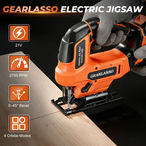 Miniatura 2 de Sierra caladora inalámbrica de 21 V con 2 baterías de 2.0 Ah, rompecabezas de velocidad variable de 2800 RPM para madera y metal, 4 ajustes