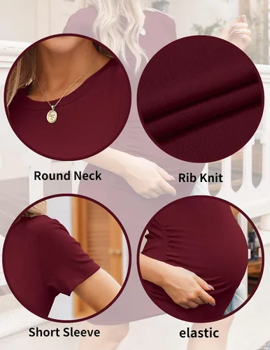 Miniatura 2 de Ekouaer Vestido de maternidad para mujer, fruncido, acanalado, entallado, vestido de verano casual, vestido de embarazo S-XXL
