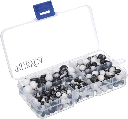 Miniatura 23 de RUBYCA Natural negro lava piedras preciosas redondas sueltas cuentas organizador caja de plástico fabricación de joyas mezcla tamaños