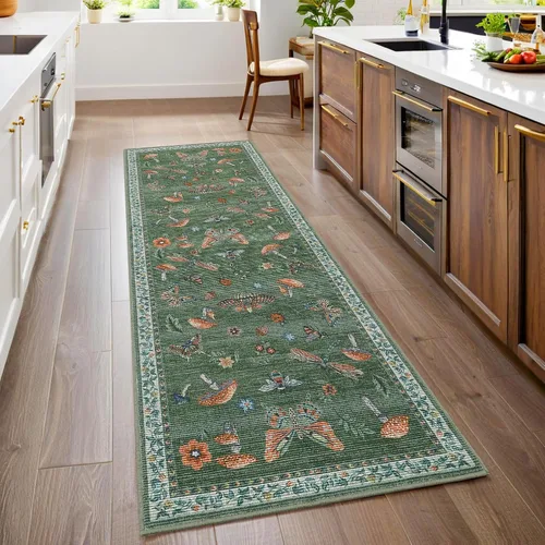 Miniatura 40 de ROYHOME - Alfombra con diseño de hongos e insectos, para pasillos, cocina o baño, antideslizante, lavable, suave, larga, 2 x 6, beige