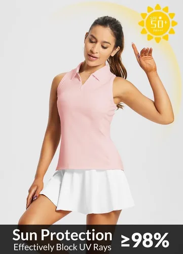 Miniatura 2 de BALEAF Camisetas de golf para mujer, sin mangas, polo de tenis, espalda cruzada, con cuello atlético, de secado rápido