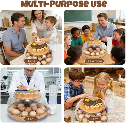 Miniatura 9 de Nest III - Incubadora de 18 huevos para aficionados, bandejas de huevos de doble tamaño, control de humedad y temperatura adaptativo multinivel