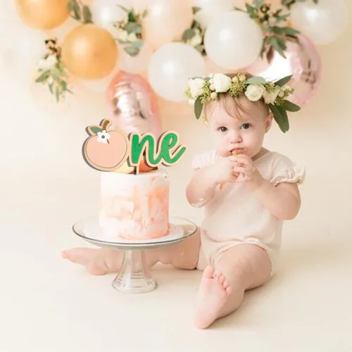 Miniatura 3 de Peach One - Decoración de pastel de madera con temática de durazno, decoración de primera fiesta de cumpleaños, suministros de fiesta de dulce
