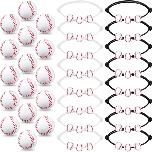 Miniatura 7 de Juego de 32 piezas de recuerdos de fiesta de béisbol, 16 pulseras de béisbol ajustables, 16 mini pelotas deportivas para estrés, suministros de Negro