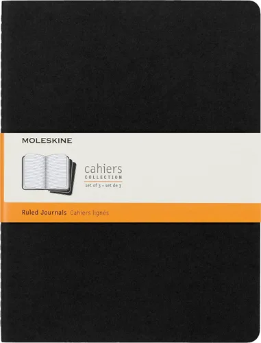Moleskine - Diario Cahier, cubierta blanda, grande (XL) con líneas, negro, 80 páginas (juego de 3)