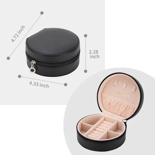 Miniatura 7 de Smileshe Joyero de viaje, mini organizador portátil con cremallera, de piel sintética, pequeñas cajas de almacenamiento para anillos, aretes