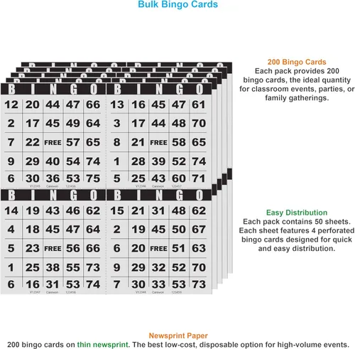Miniatura 5 de 200 tarjetas de bingo, grandes 4.5 x 4.5 pulgadas, hojas de bingo de papel, desechables o reutilizables para Daubers o fichas