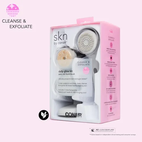 Miniatura 6 de skn by Conair Daily Glow Cepillo de limpieza facial, cepillo facial todo en uno, incluye 3 accesorios intercambiables para una limpieza completa