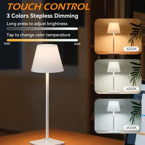 Miniatura 3 de Paquete de 2 lámparas de mesa inalámbricas recargables, funciona con pilas, lámpara LED táctil regulable con 3 temperaturas de color, lámpara