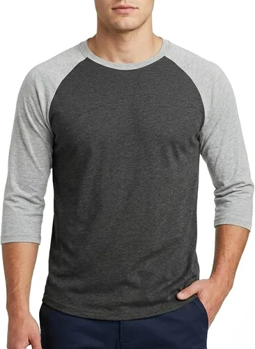 Miniatura 38 de Camiseta de béisbol raglán para hombre, de algodón, dos tonos, casual, atlética