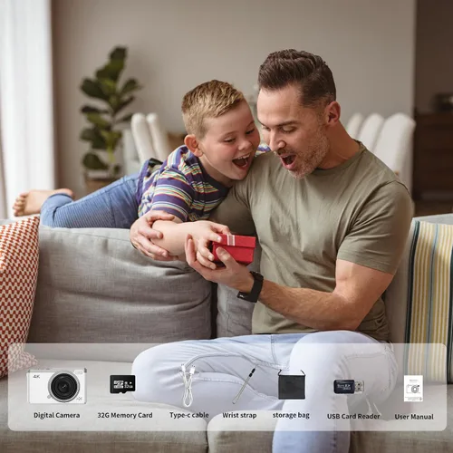 Miniatura 7 de Cámara digital 4K para fotografía, cámaras digitales de 64 MP para apuntar y disparar con zoom digital de 16X, pantalla abatible de 2.4 pulgadas
