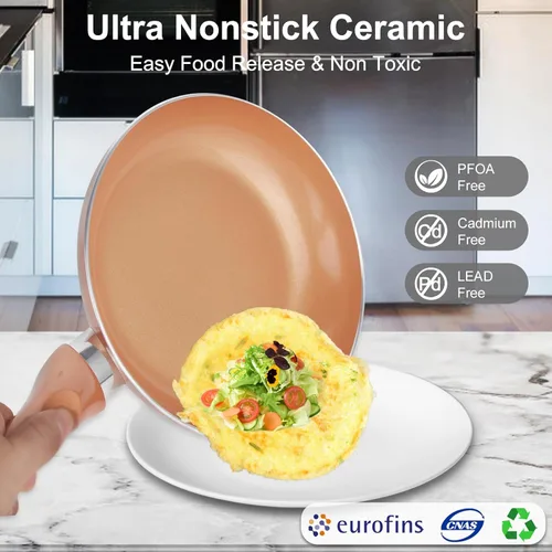 Miniatura 3 de M MELENTA Juego de ollas y sartenes ultra antiadherentes, preinstalados 11 piezas de utensilios de cocina de cobre con revestimiento de cerámica