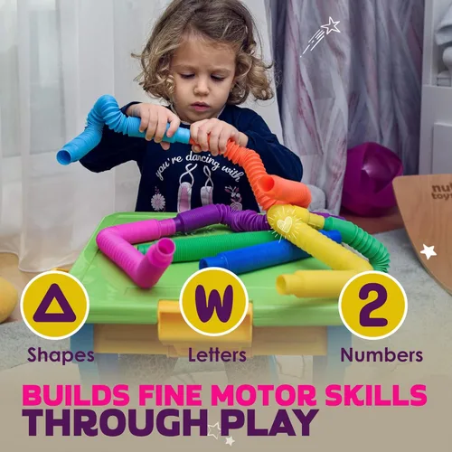 Miniatura 5 de Nutty Toys Tubos Pop - Paquete grande de 8 juguetes sensoriales - Aprendizaje STEM creativo para niños y niños pequeños - ¡Conecta y revienta! Los