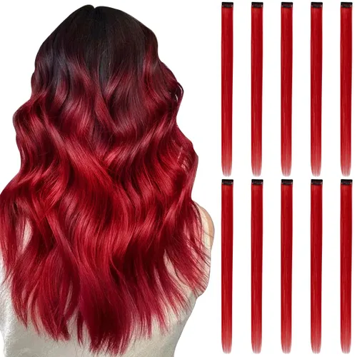 Miniatura 7 de Extensiones de cabello negro con clip, 10 piezas de 22 pulgadas de largo, rectas de colores lisos, accesorios sintéticos, extensiones con clip