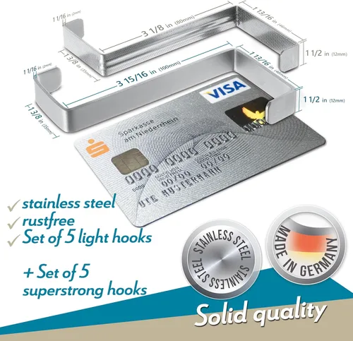 Miniatura 2 de 4smile Ganchos para colgar sobre la puerta, paquete de 5 + 5 unidades, perchero de acero inoxidable, toallero de 2 lados de 1 3/8 pulgadas y 1 3/4