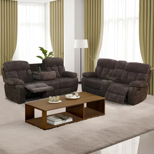 Miniatura 18 de Juego de sofá reclinable para muebles de sala de estar, juego de sofá y silla reclinable de pana verde, tela manual, sofá reclinable de 3 plazas