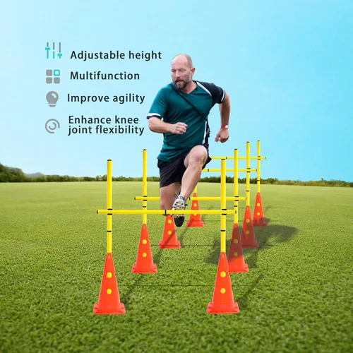 Miniatura 2 de Juego de bastones de agilidad y obstáculos desmontables de entrenamiento de velocidad, juego de 8 conos de entrenamiento y 12 postes de agilidad