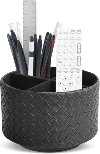 Miniatura 32 de Organizador Redondo de Cuero para Suministros de Arte, Soporte para Control Remoto, Rotación de 360 Grados, Soporte Multifuncional para Lápices