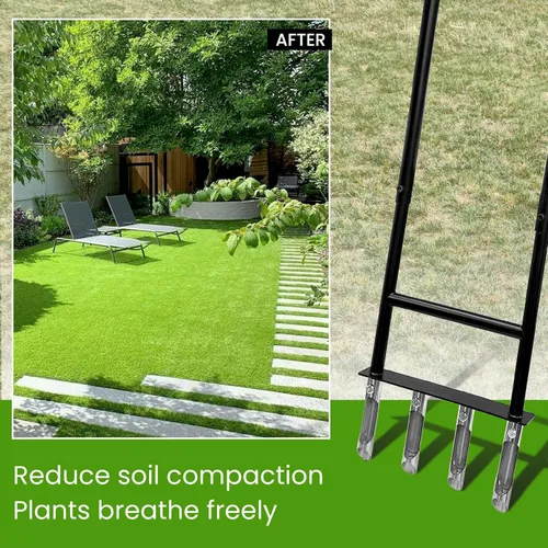 Miniatura 5 de Herramienta de césped aireador, herramienta de césped con 4 dientes para jardinería, aireador manual de césped fácil de montar con material de acero