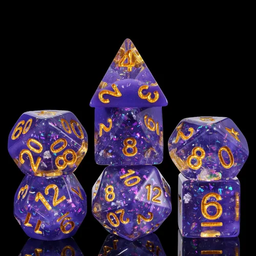 Miniatura 12 de Juego de dados de resina para DND, juego de 7 dados poliédricos negros D&D rellenos con papel de colores brillantes para juegos de rol