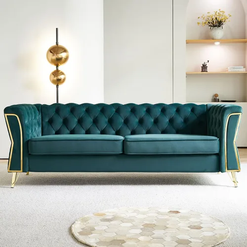 Miniatura 21 de KEIKI Sofá Chesterfield de terciopelo con botones capitoné de 87 pulgadas con cojines de espuma de alta densidad, moderno sofá de 3 plazas con Negro