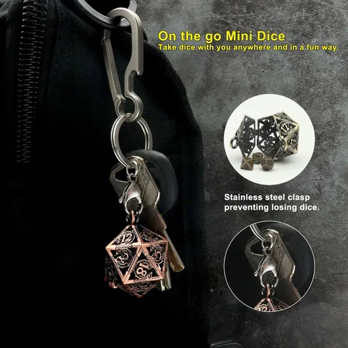 Miniatura 3 de Haxtec Mini Juego de Dados de Metal DND con Estuche de Cuello Hueco Juego de Dados de Metal Pequeños Antiguos Juego de Llaveros D&D Portátil Juego