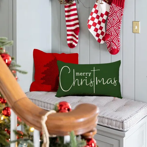 Miniatura 4 de RABUSOFA Fundas de almohada de Navidad con mensaje de Feliz Navidad, decoraciones para el invierno, fundas de almohada decorativas, fundas