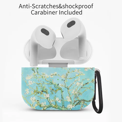 Miniatura 6 de Berkin Arts Compatible con AirPods de tercera generación, funda rígida ultra delgada con llavero de cloisonismo, verde azulado a la moda