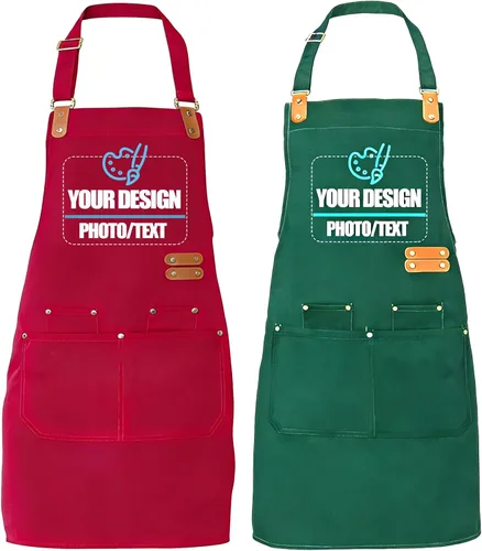 Miniatura 20 de BeautyWill Delantal personalizado personalizado para hombres y mujeres, delantales de cocina personalizados con bolsillos, nombre, texto, logotipo