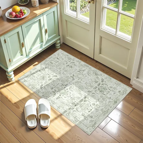 Miniatura 24 de Alfombra de área pequeña de 2 x 3 pulgadas, color beige, para entrada, baño, cocina, antideslizante, de pelo bajo, lavable, moderna alfombra bohemia