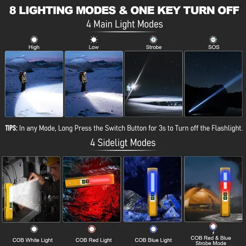 Miniatura 6 de Linternas recargables de alto lúmenes, linterna magnética de bolsillo pequeño superbrillante, 8 modos de luz LED táctica, potente luz de trabajo