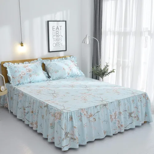 Miniatura 2 de FADFAY Juego de ropa de cama floral estilo campestre francés con estampado de pájaros azules, colección de faldas de cama, 800 hilos por pulgada