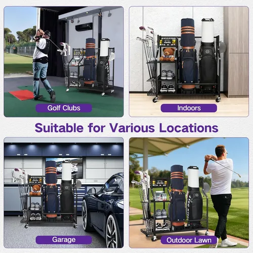 Miniatura 9 de Organizador de almacenamiento de bolsas de golf, soporte de almacenamiento para bolsas de golf y otros accesorios de equipo de golf, estante