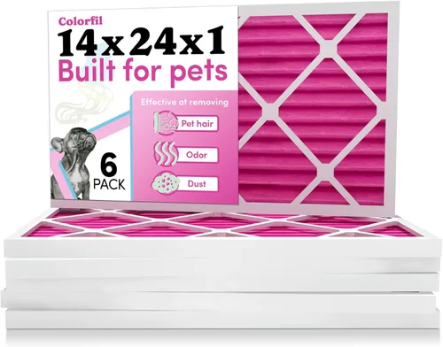 Miniatura 24 de Colorfil Filtro de aire de 14 x 20 x 1 (paquete de 4) Fabricado en los Estados Unidos Cambio de color Elimina el olor de gatos y perros MERV